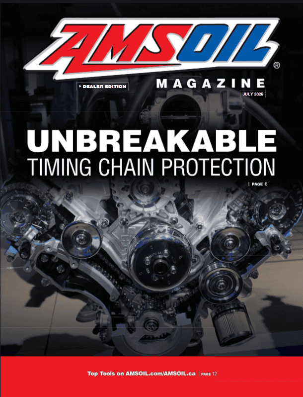 car of engine as cover image of amsoil dealer magazine july 2025